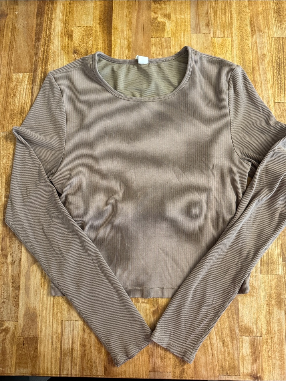 Yogalicious Ribbed Long Sleeve Tee in Taupe